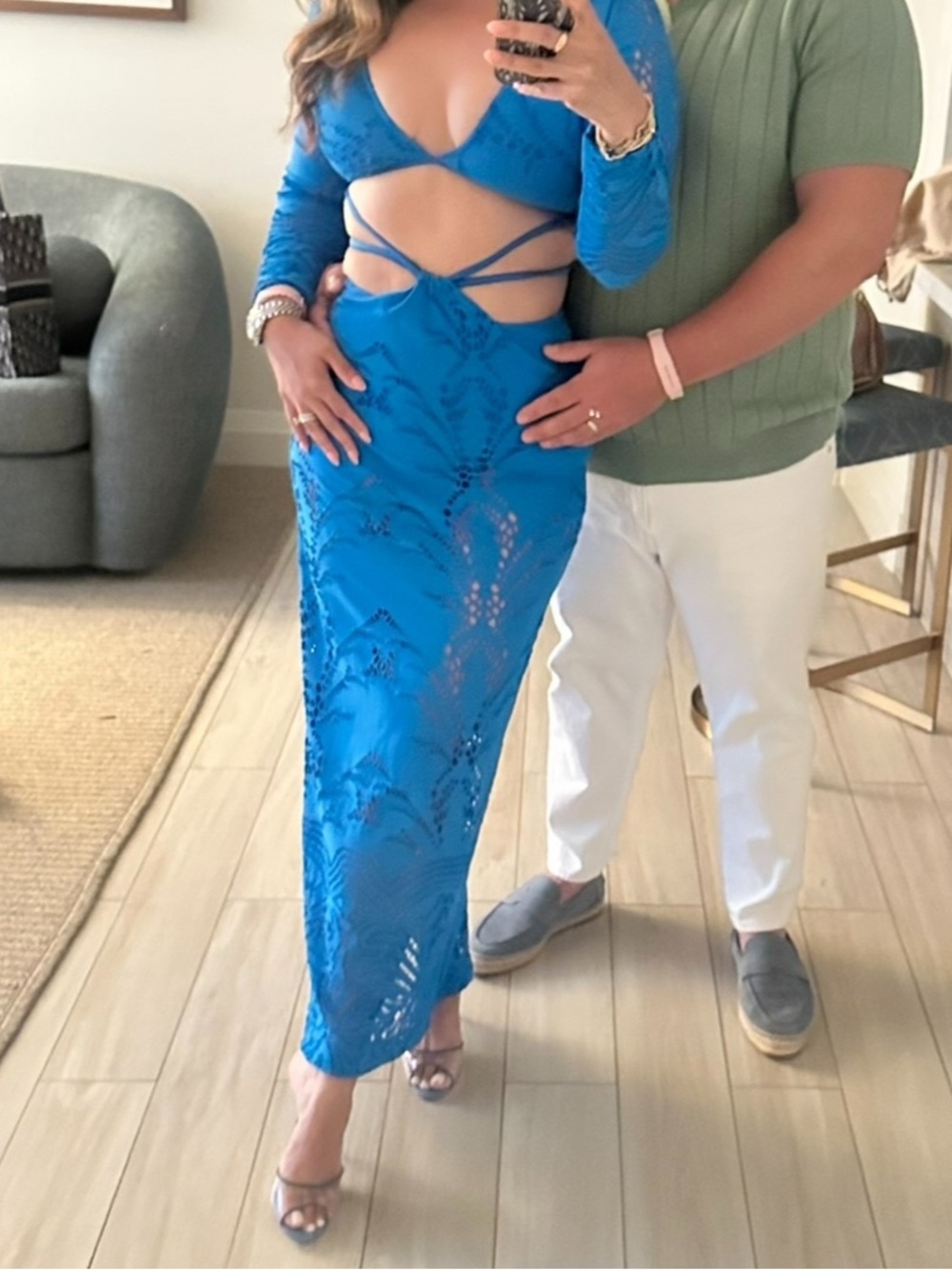 PatBO Electric Blue Crochet Maxi Dress with Cutouts